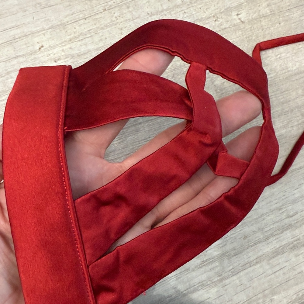 NWT Kiki De Montparnasse Seduire Red Silk Ouvert Open Cage Cup Bra & Panty Set - Picture 2 of 5